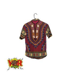 RaanPahMuang Pure Cotton Hawaiian Shirt Large Collar in African Dashiki Artwork